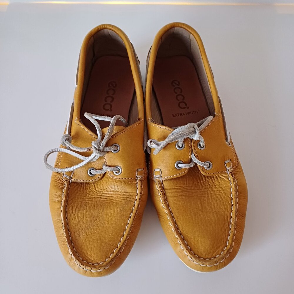 RARE Yellow ECCO Extra Width Bow-Knot Slip On Moccasins Loafers Boat Shoes 39